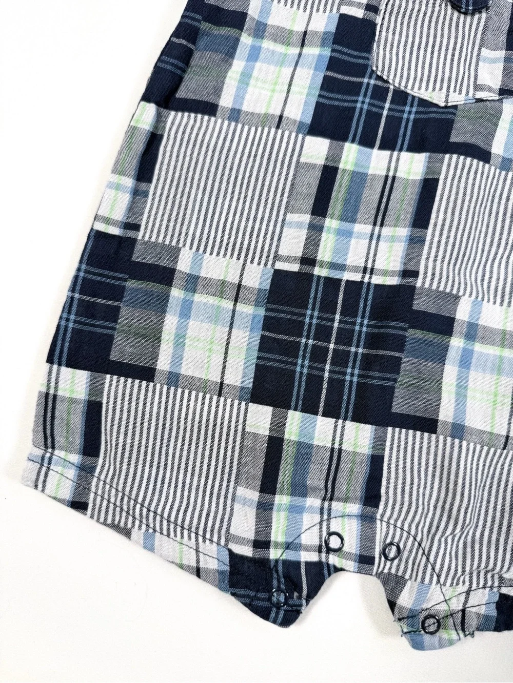 LITTLE ME‎ Baby Boys' Blue Plaid Stripe Patchwork Overall Jon Jon Romper Size 6M